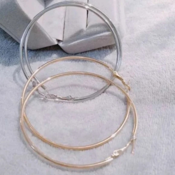 Huge Wide HOOP Gold Earrings - Picture 2 of 2